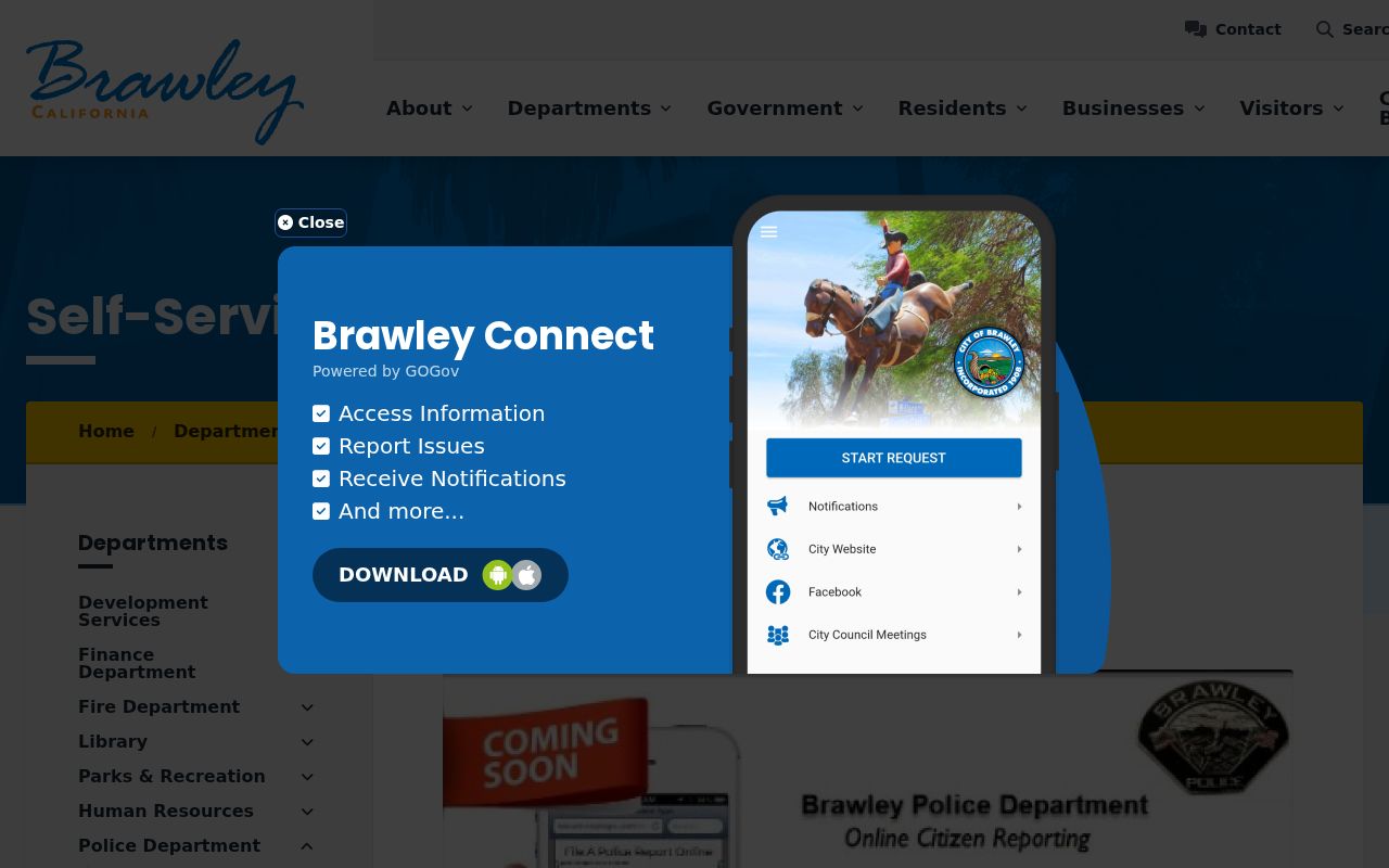 Brawley Police arrest records request page for Imperial County booking research