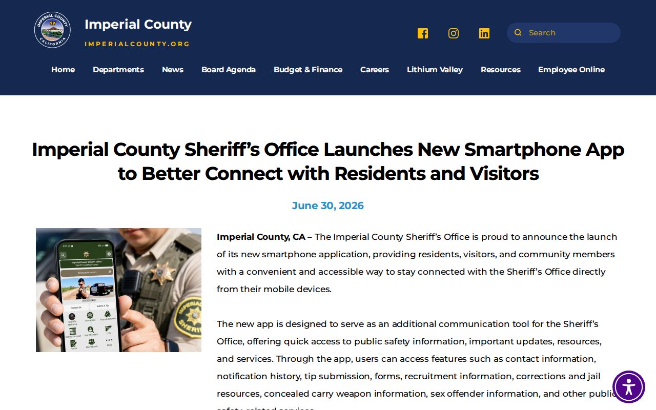 Imperial County Sheriff app arrest and jail resource announcement