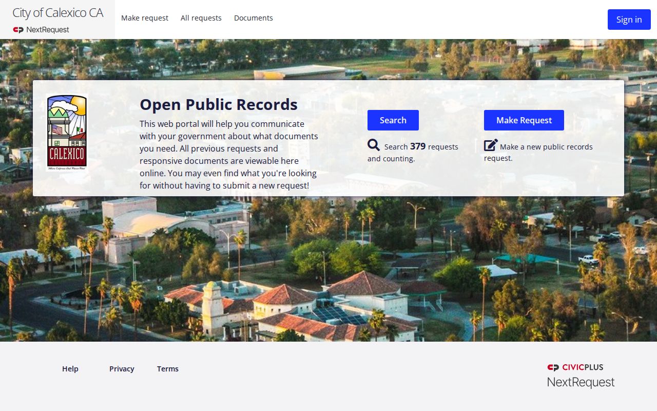 Calexico city public arrest records request portal in Imperial County