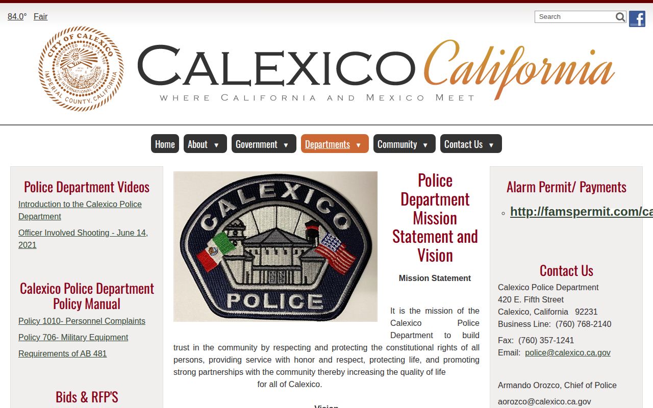 Calexico Police Department arrest information source for Imperial County records